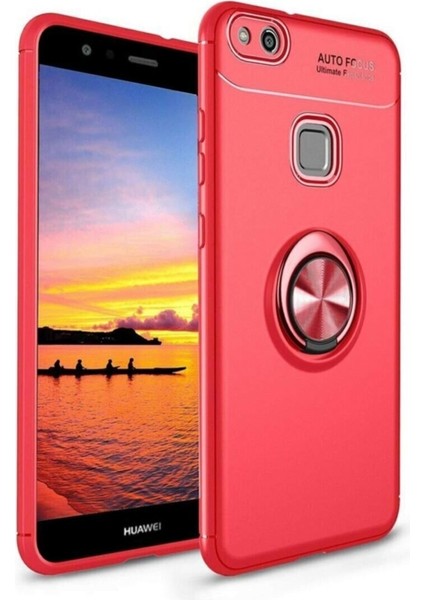 Huawei P10 Lite Yüzüklü Manyetik Ravel Kılıf Nano Ekran Koruyucu Full Setkırmızı