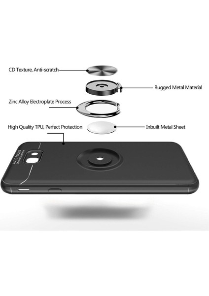 Samsung Galaxy J7 Prime Yüzüklü Manyetik Ravel Kılıf Nano Ekran Koruyucu Full Setsiyah indirimleri