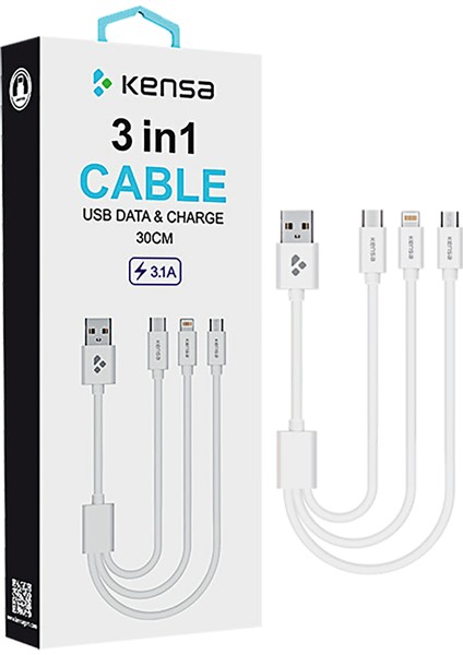 CB-310 Trıo 3n1 Hızlı Şarj Kablosu Beyaz