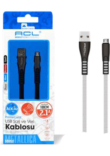 USB Micro Sarj Data Kablosu Ack-42 Mavi
