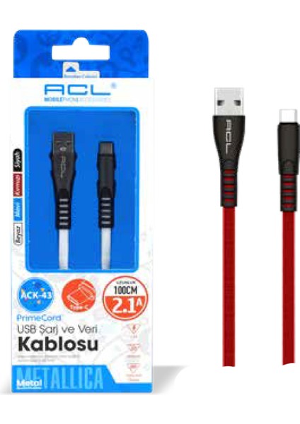 USB Type C Sarj Data Kablosu Ack-43 Siyah