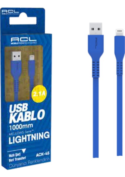USB Lightning Sarj Data Kablosu Ack-45 Siyah