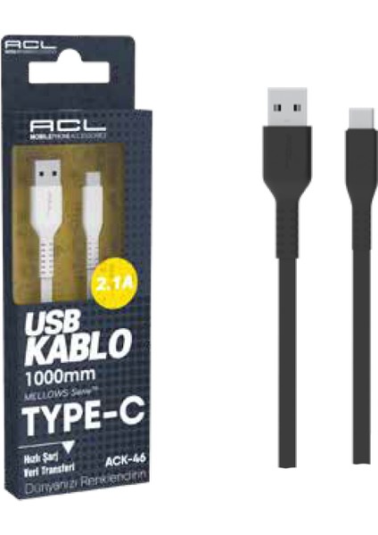 USB Type C Sarj Data Kablosu Ack-46 Beyaz
