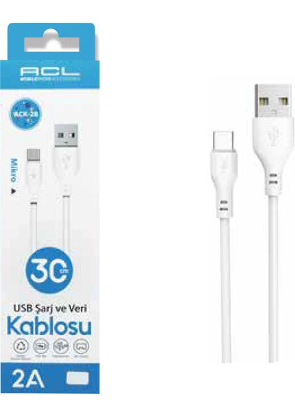 USB Micro Sarj Data Kablosu Ack-28 Beyaz