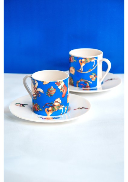 Yeni Yıl Serisi X'mas Toys-Blue 2 Kişilik Kahve Fincan Takımı