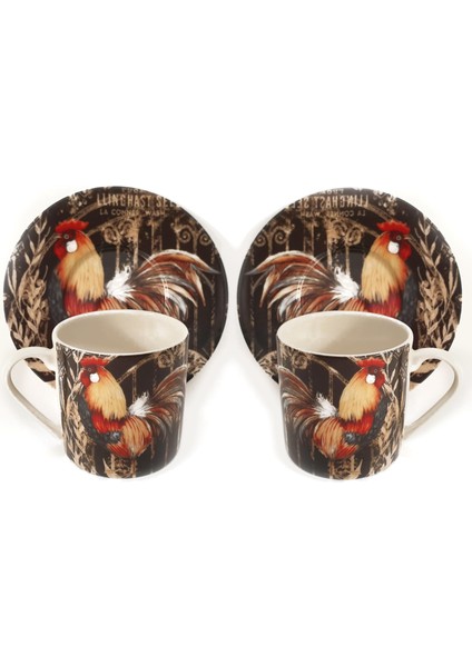 Siyah Horoz Desen 2 Li Kahve Fincani