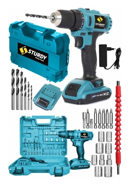 Power Tools  92VF Volt 5.0 Amper Çift Akülü Şarjlı 24 PARÇA SETLİ Vidalama Matkap