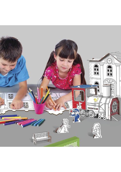 Arnas Toys 5104 Train Station 3D Maket Karton Boyama Tren Garı