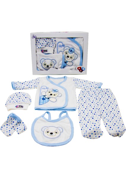Erkek Bebek Yenidoğan Giyim Seti 5 Parça Mavi Panda Desenli Hastane Çıkışı