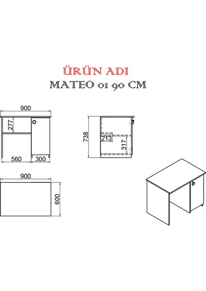 Kalender Dekor Mateo 90 cm Çalışma Masası