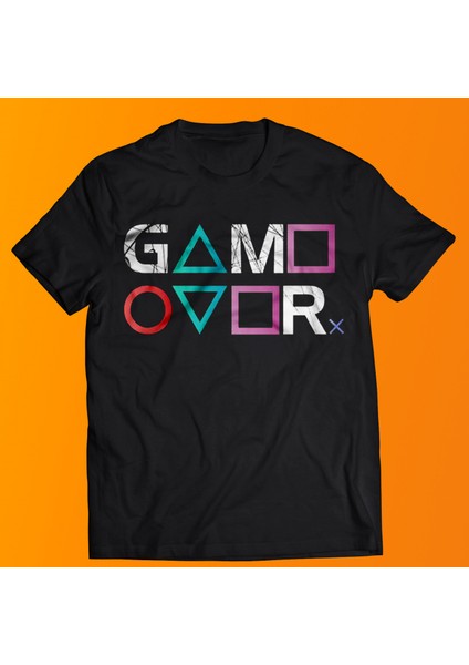 Gamer Over Baskılı %100 Pamuk Oversize T-Shirt Büyük Beden Tişört