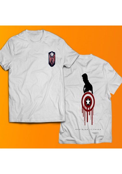 Kaptan Amerika Çift Baskılı %100 Pamuk Oversize T-Shirt Büyük Beden Tişört