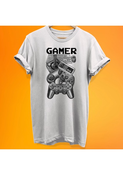 Gamer Baskılı Oversize %100 Pamuk Oversize T-Shirt Büyük Beden Tişört
