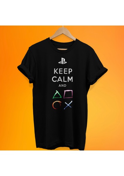 Keep Calm Ps Baskılı %100 Pamuk Oversize T-Shirt Büyük Beden Tişört