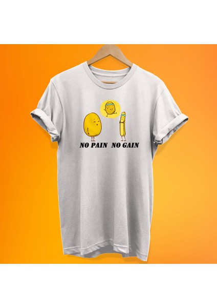 No Pain No Gain Patates %100 Pamuk Oversize T-Shirt Büyük Beden Tişört