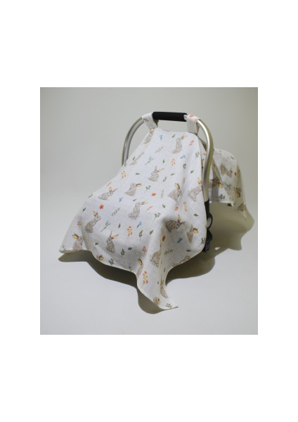 Puset Örtüsü %100 Pamuk Müslin Kumaş Tavşan Figürlü