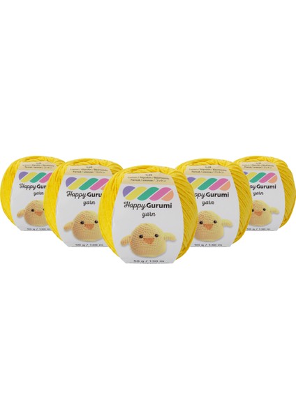 Happy Gurumi K330 Sarı Amigurumi Örgü Ipi 50GR 130M 5'li Paket