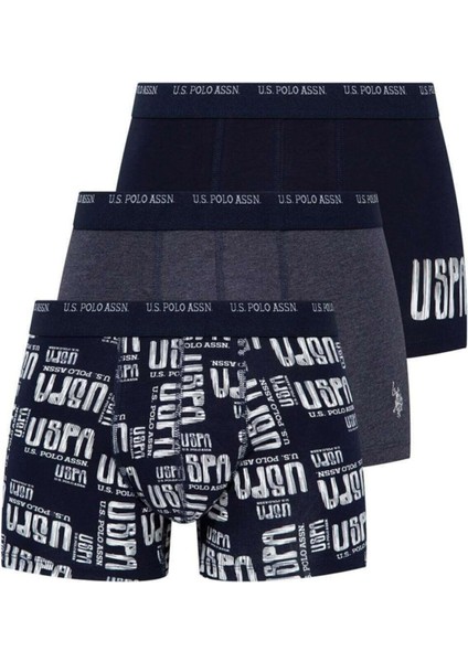 80338 Erkek Lacivert-Lacivert-Baskılı 3'lü Boxer