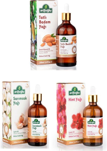Set Badem Yağı - Hint Yağı - Sarımsak Yağı 100 ml x 3