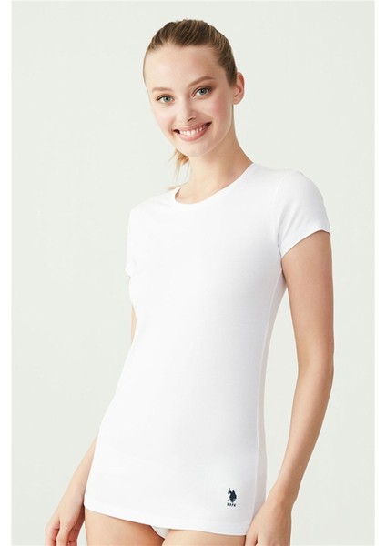 66002 Kadın Beyaz Kısa Kollu Yuvarlak Yaka T Shirt