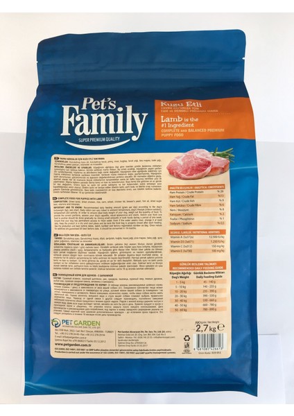 Pets Family Premium Kuzu Etli Yavru Köpek Maması 2700 G