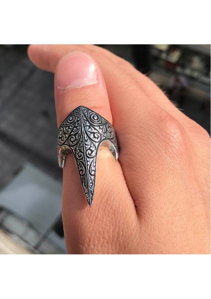 925 Ayar Gümüş Özel Tasarım Sivri Okçu Zihgir Yüzük fırsatları