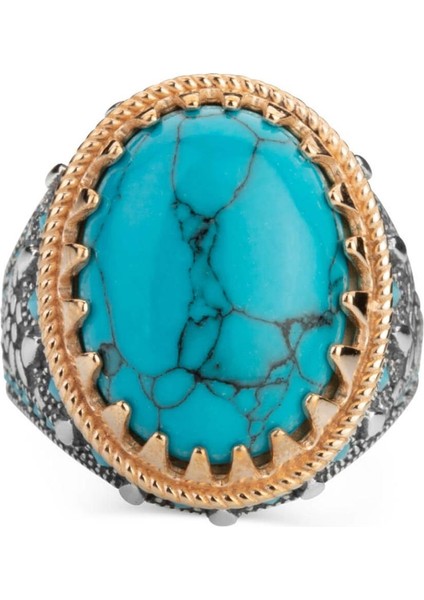 Turkuaz Firuze Taş Süslemeli Gümüş Erkek Yüzük fiyatları