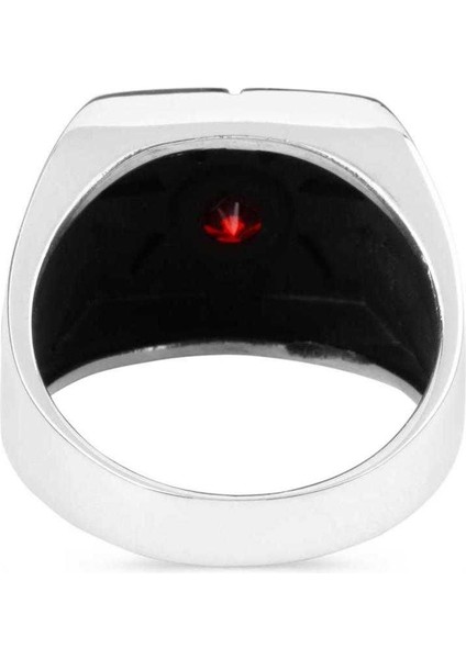 Lal Taşlı Ay Yıldız Motifli Kutup Yıldızı Gümüş Erkek Yüzük fiyatları