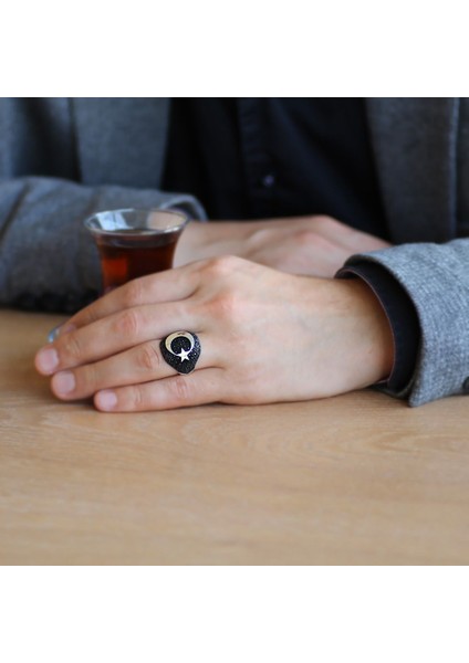 925 Ayar Gümüş Mikro Taş Işlemeli Ay Yıldız Yüzük fiyatları