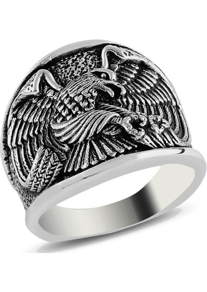 Kabuğuna Sığmayan Kartal Motifli 925 Ayar Gümüş Erkek Yüzük
