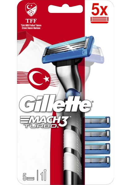 Mach3 Turbo Tıraş Makinesi + 5 Yedek Tıraş Bıçağı Milli Takım Özel Paketi