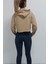 Kapüşonlu Baskılı Altı Kesik Içi Tüylü Sweatshirt Sütlükahve 3