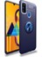 Samsung Galaxy M21 Yüzüklü Manyetik Ravel Kılıf Mavi 1