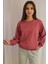 Kadın Gül Kurusu Pembe İçi Şardonlu Bol Kalıp Oversize Bisiklet Yaka Sweatshirt 1