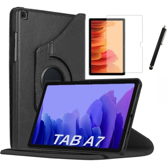 Gogoplus Samsung Galaxy Tab A7 SM-T500 2020 10.4" Kılıf + Ekran Koruyucu + Kalem Uyku Modlu 360 Derece Dönebilen Standlı Tablet Kılıfı Siyah