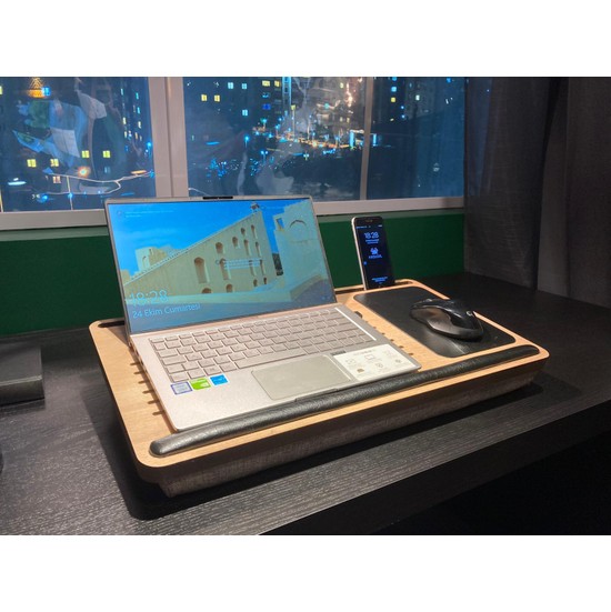 Axolotl Telefon ve Tablet Bölmeli Minderli Laptop Sehpası, Notebook Masası