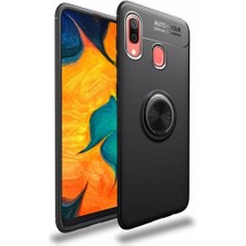 Kvy Samsung Galaxy A20 Yüzüklü Manyetik Ravel Kılıf Siyah