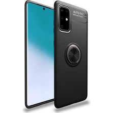 Kvy Samsung Galaxy A51 Yüzüklü Manyetik Ravel Kılıf Siyah