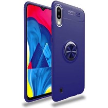Kvy Samsung Galaxy A01 Yüzüklü Manyetik Ravel Kılıf Mavi