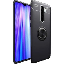 Kvy Xiaomi Redmi Note 8 Pro Yüzüklü Manyetik Ravel Kılıf Siyah