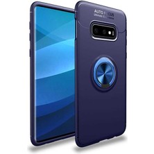 Kvy Samsung Galaxy S10E Yüzüklü Manyetik Ravel Kılıf Nano Ekran Koruyucu Full Setmavi