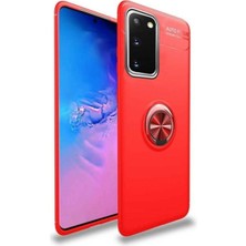 Kvy Samsung Galaxy S20 Plus Yüzüklü Manyetik Ravel Kılıf Nano Ekran Koruyucu Full Setkırmızı