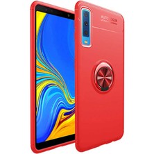 Kvy Samsung Galaxy A7 2018 Yüzüklü Manyetik Ravel Kılıf Nano Ekran Koruyucu Full Setkırmızı