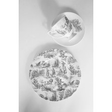 Bursa Porselen Dekor Siyah İngiliz Desen 4 Parça Pasta Tabağı