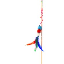 Sdy Pet Ahşap Saplı Renkli Parlak Ponponlu ve Tüylü Oyuncak Kedi Oltası - 50 cm