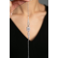 Elika Silver Kadın Rodyumlu Zirkon Baget Taşlı Model 925 Ayar Gümüş Bileklik