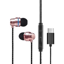 Prettyia USB C Ses Kontrolü Kulaklıklar Kablolu Kulak Hifi Stereo Kulakiçi Mikrofon Gül Altın ile (Yurt Dışından)