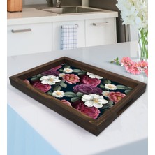 Bk Gift Çiçekler Tasarımlı Doğal Ahşap Tepsi-6