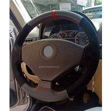 Fiat Albea Direksiyon Kılıfı Alkantra Karbon Kırmızı Yüzüklü