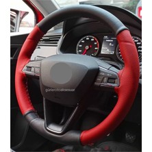 Gürler Oto Aksesuar Renault Megane 4 Iki Renkli Kırmızı Siyah Dikme Direksiyon Kılıfı